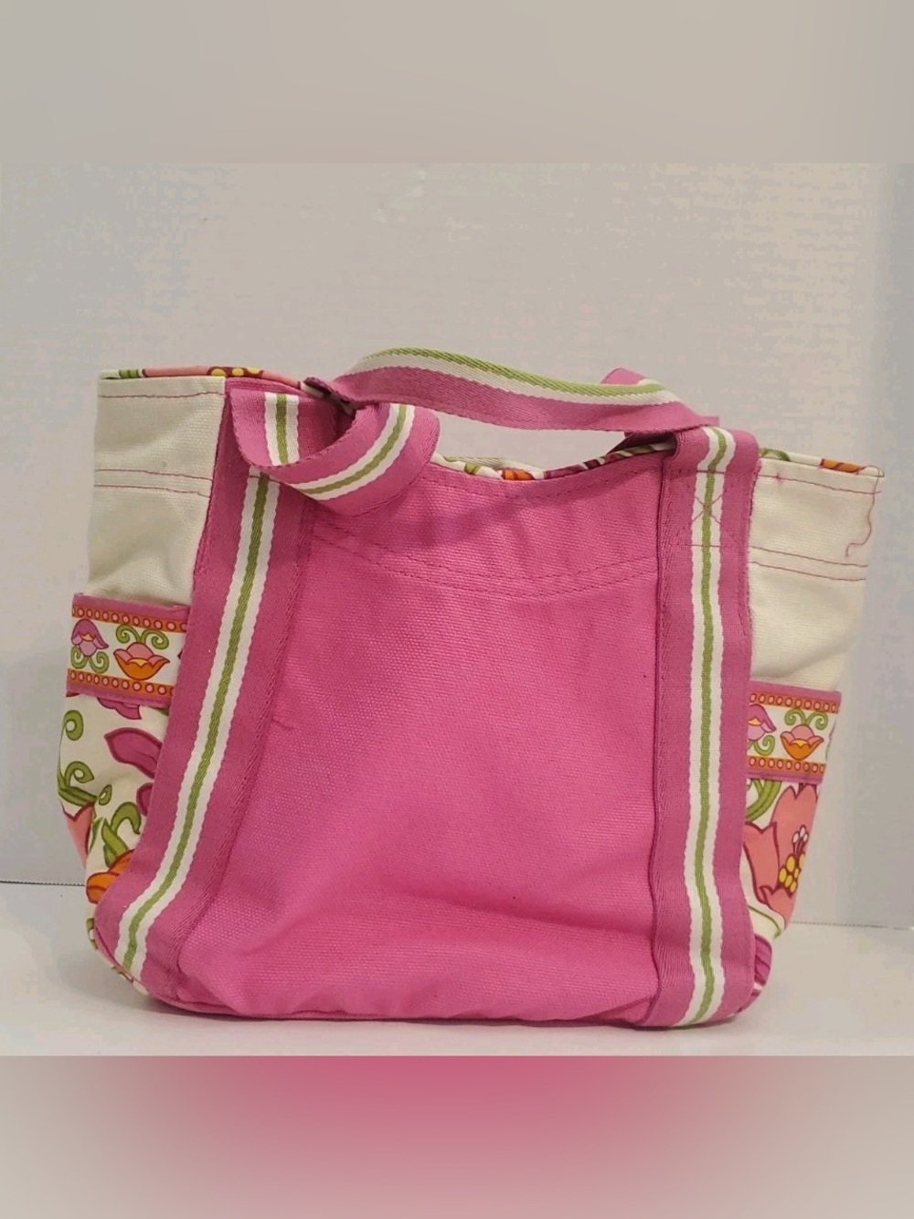 Vera Bradley Floral Color Block Canvas Tote Lilli Bell Pink Bag 10 x 9 x 3.5